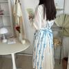 Korean Fashion Sleeveless Apron With Butterfly Ribbon Print For Cafe And Nail Salon Use