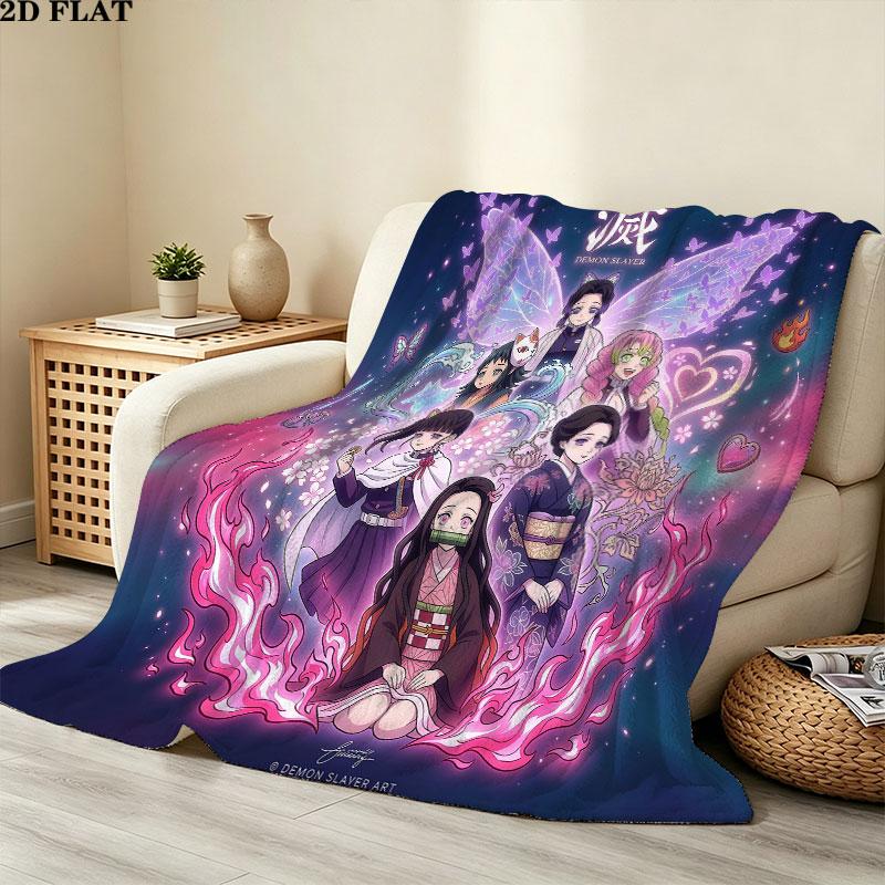 1PC Demon Slayer Patterned Flannel Blanket Suitable For All Seasons For Home Decor Warmth And Comfort Gifts Holiday Present
