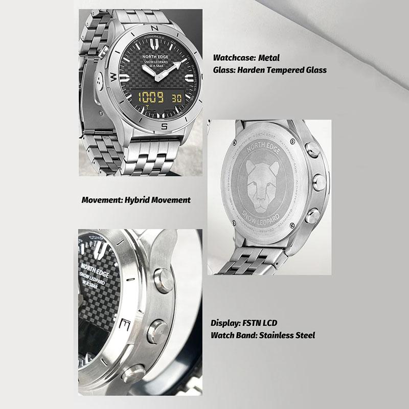 NORTH EDGE Men's Sports Digital Watches Business Luxury Watch For Men Waterproof 50M Altimeter Barometer Compass Luminous Clock