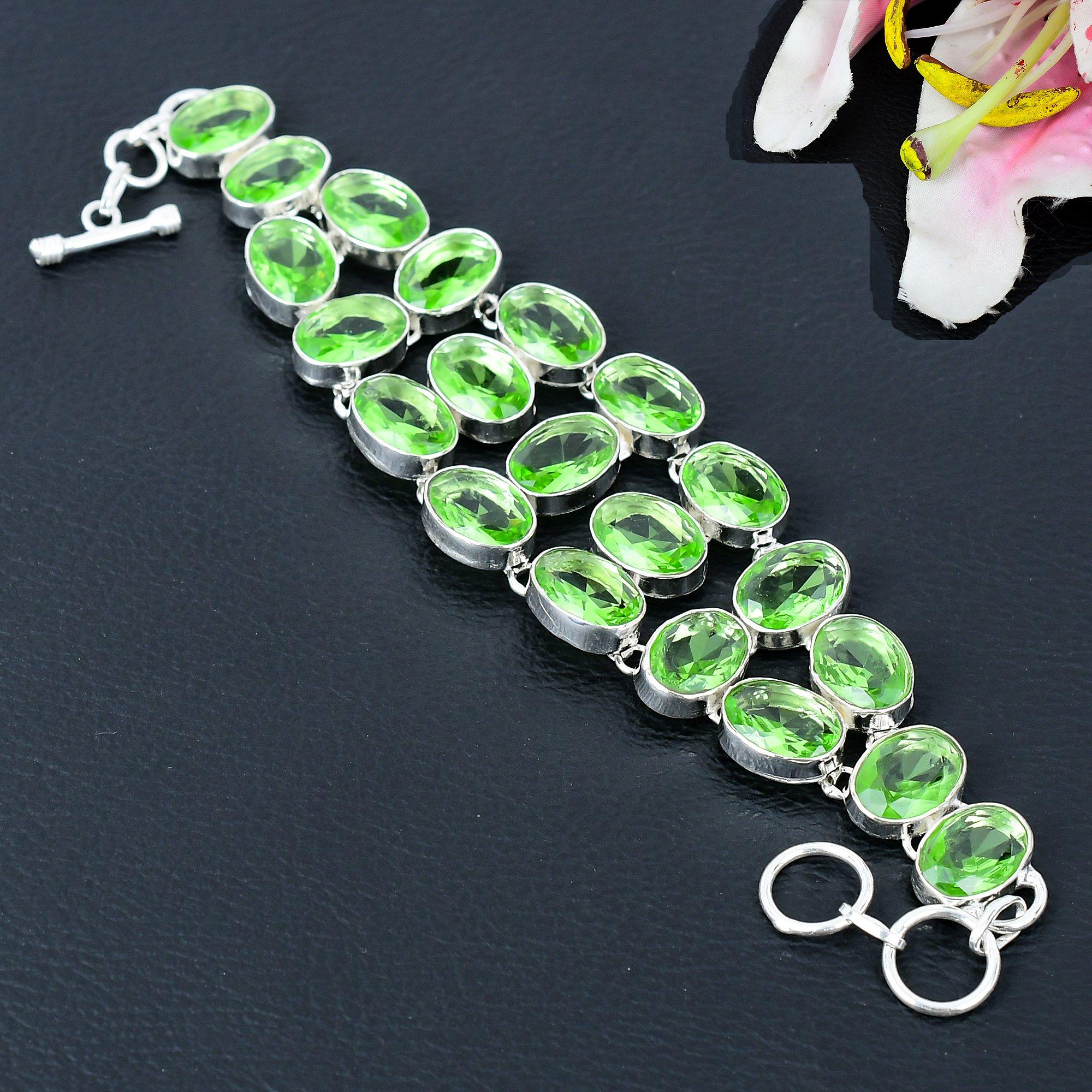 

Peridot Gemstone Handmade 925 Sterling Silver Bracelet 7-8 KG-373