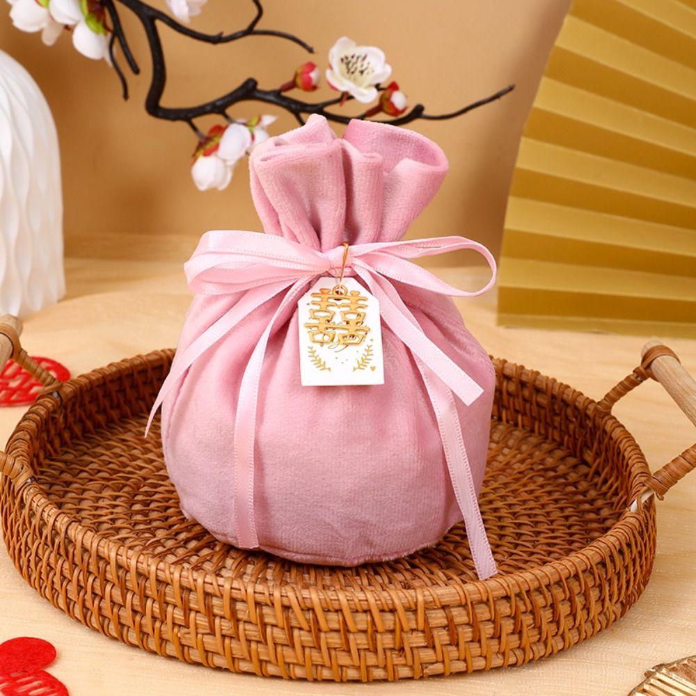 Traditional Drawstring Candy Bag Chinese Wedding Gift Bag Creative Flannel Gift Bag Party