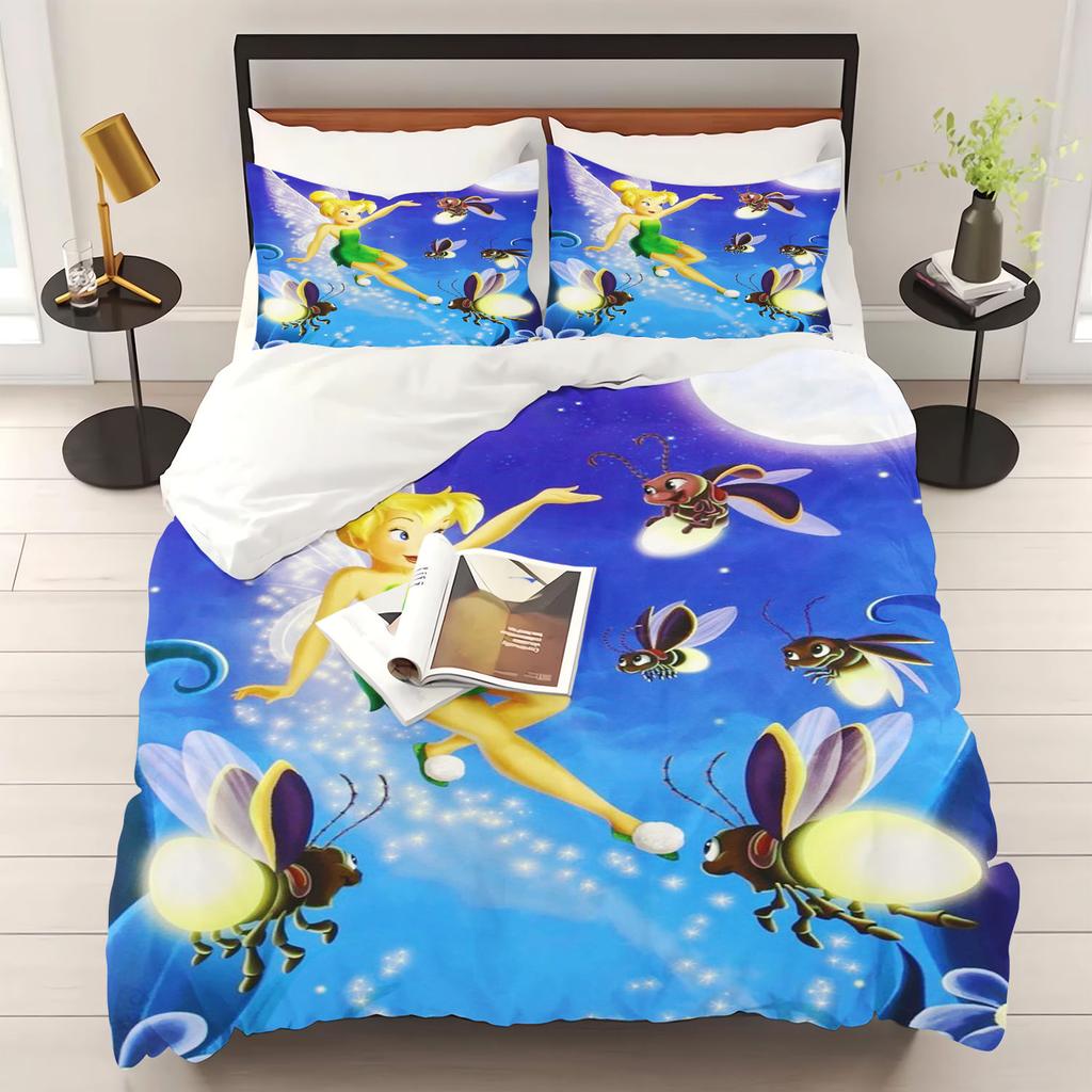 Elf Cartoon Tinkerbell Bettbezug Bettwäsche Set 100% Polyester Niedlich Bedruckt Hautfreundlich Atmungsaktiv Heimtextilien Anime