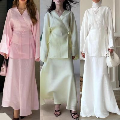 2025 Women's European & American Lace-up Long-Sleeve Midi Skirt Two-Piece Set