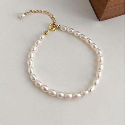 Dainashi 4-5mm Rice Shape Freshwater Pearl Bracelet for Women 16cm 18cm 20cm Adjustable 925 Silver Bracelet New