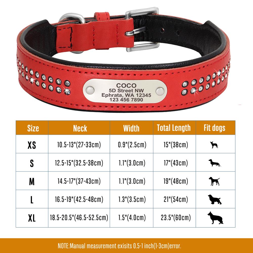 Personalized Dog Collar Bling Rhinestone Leather Pet Collars For Small Medium Large Dogs Engraved Pet ID Nameplate Necklace