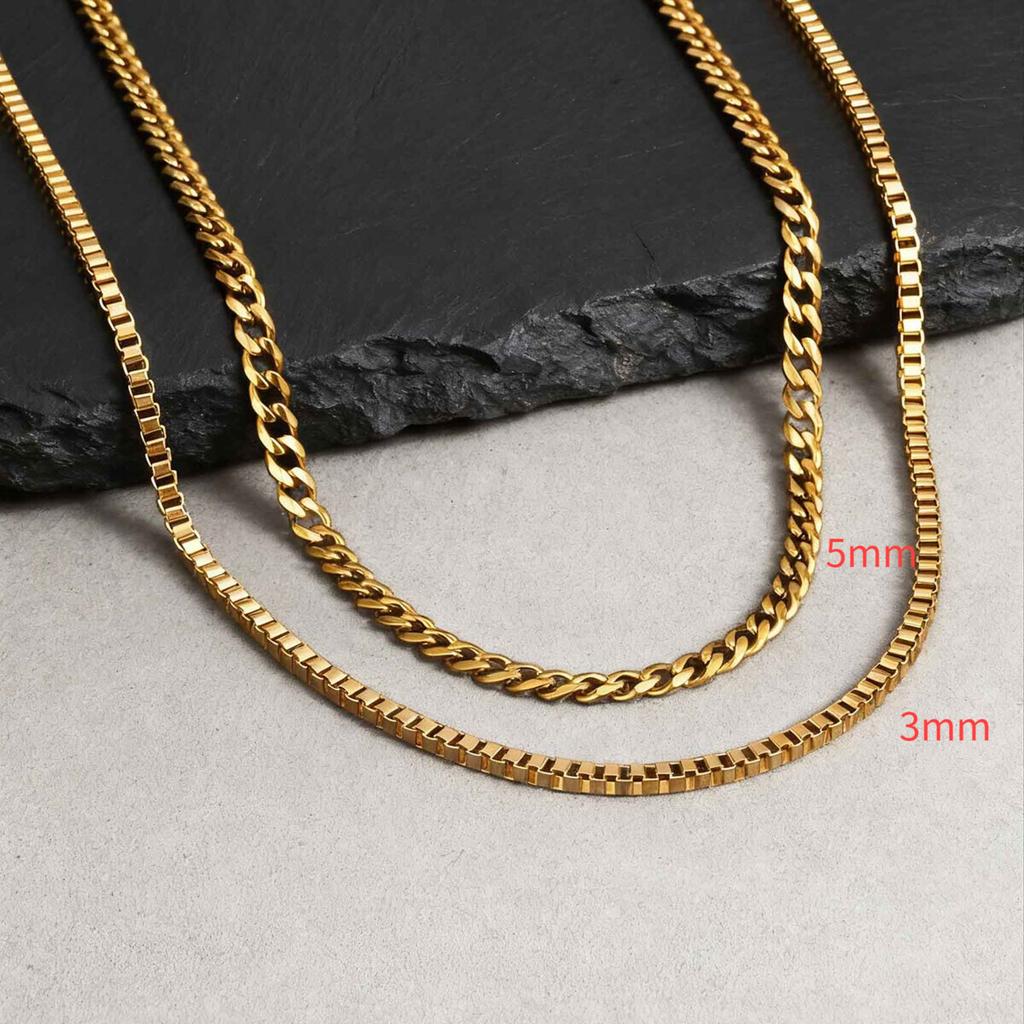 2pcs Trendy Chain Necklace for Men Boys,Stainless Steel Silver Gold Color Cuban Chain Collars,Box Chain Twisted Rope Chain Gift