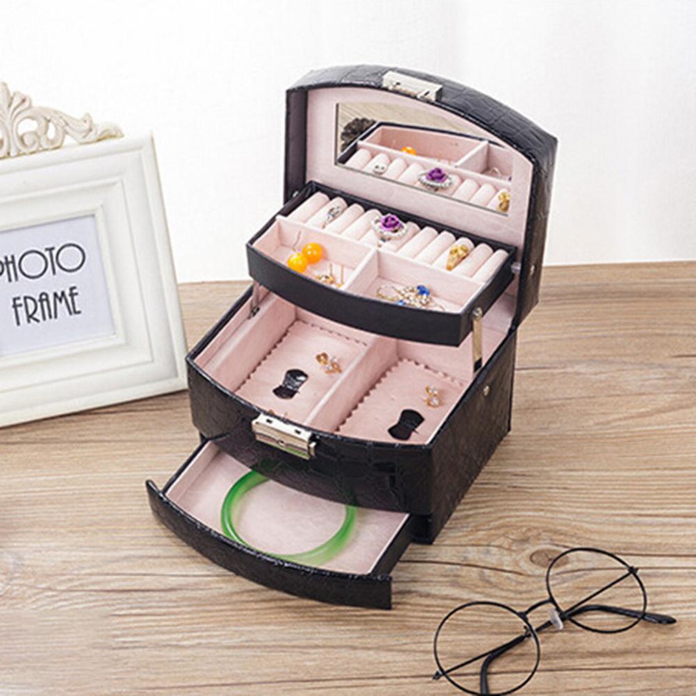 Makeup Organizer Storage Container Women 3-Layer Jewelry Box Mirror Case Box Jewelry Display/ Jewelry Organizer/Cosmetic Organiz