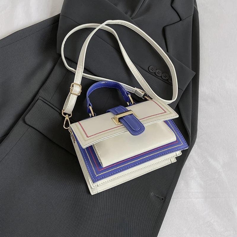 Contrast Color Pu Leather Crossbody Bag For Women Designer Handbag And Purse Top Brand Shoulder Bag Small Tote Green Small Bag