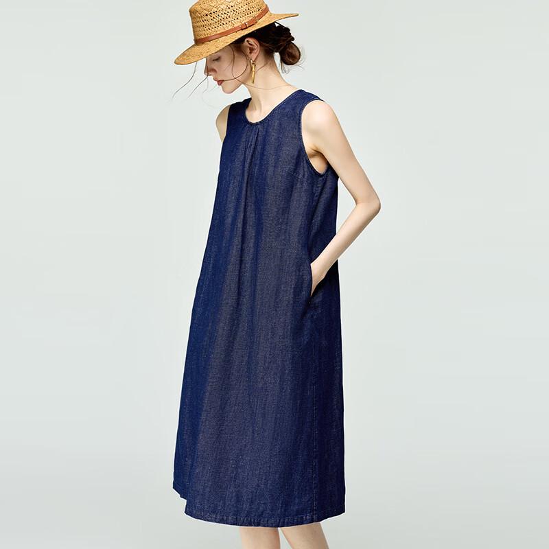 Women's Retro Denim Hemp Sleeveless Midi Dress