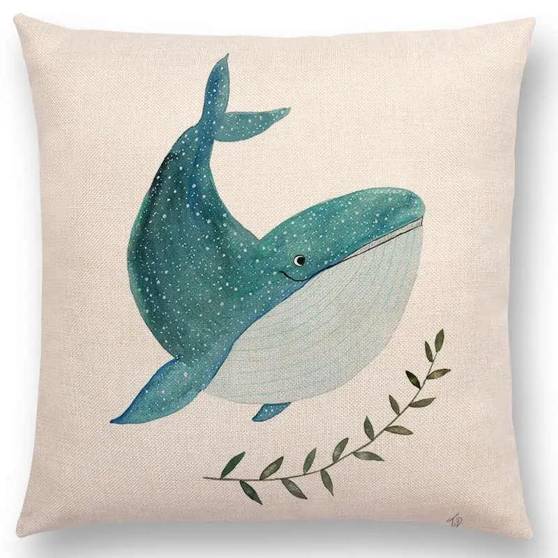 Newest Fashion Nordic Style Whale Cushion Cover Ocean Whales Home Pillow Case Linen Cotton Pillows Covers