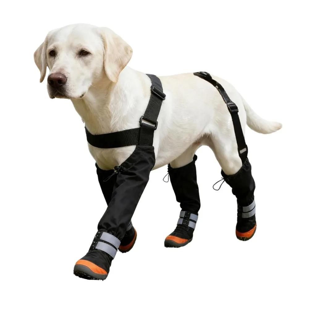 Non-Slip Dog Suspender Boots Waterproof Wear-resistant Pet Rain Shoes Reflective Straps Hard-soled Puppy Paws Protector Rain
