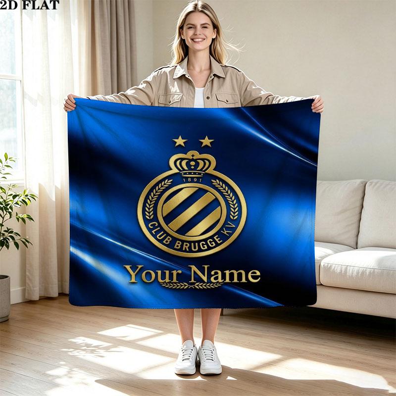 1PC Club Brugge KV Custom Name Patterned Flannel Blanket Suitable For All Seasons for Home Decor Warmth and Comfort Gifts Holiday Present