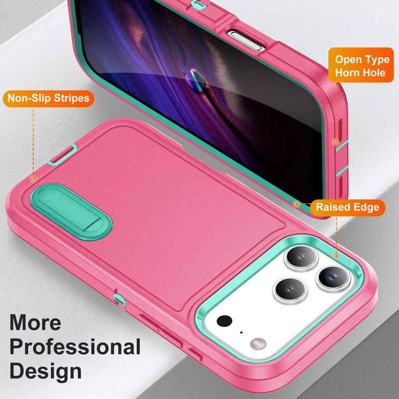 For iPhone 17 Pro Max Case Rugged Bumper Hybrid 3in1 Candy Color Shockproof Phone Stand Cover For iPhone 16 15 14 13 Pro Max 17e 16e