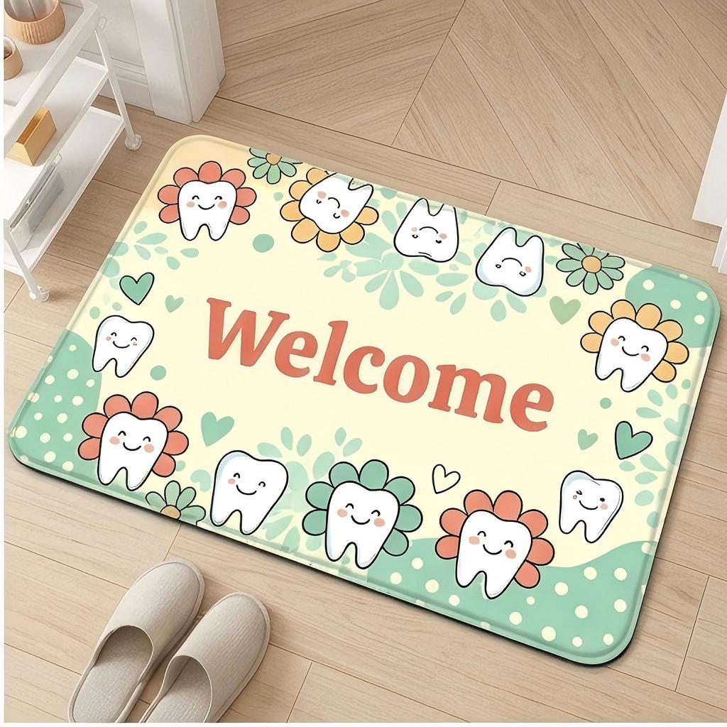 Navy Gold Tooth Welcome Luxury Pattern Doormat Dental Office Rug Stylish Floor Mat for Indoor Entrance and Home Decor