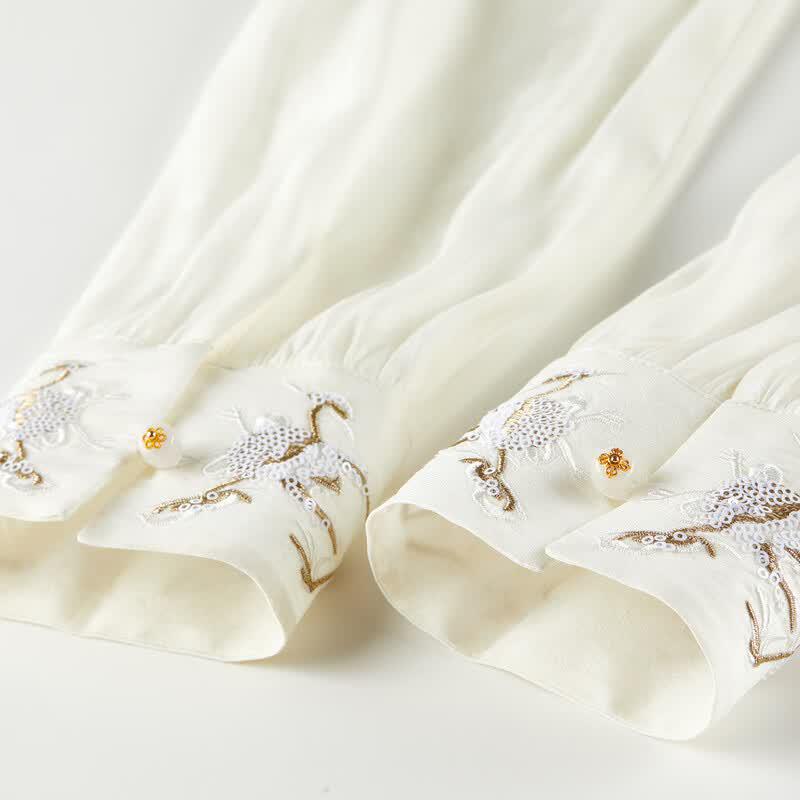 Elegant Chinese Style Embroidered Chiffon Blouse