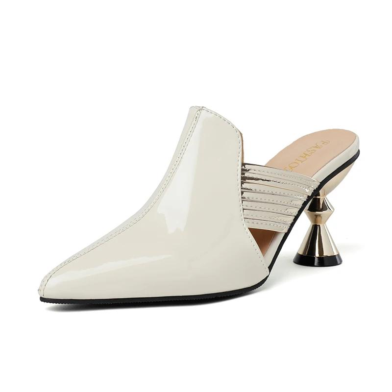 

High Heel Slippers Pointed Toe Shoes Women Elegant Mules Shoes Women Black Green Metal Heel Outdoors Womens Slippers Big Size 46 бежевий