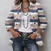 Women's Striped Print Long Sleeve Ruffle Button Front Shirt Jacket for Casual Wear