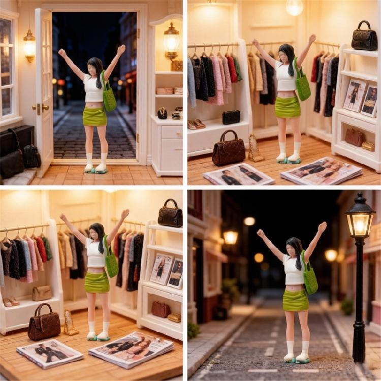 Realistic Skirt Girl Figure Model 1:64 Scale Hand Painted Miniature Figures for Dioramas Props,Photography Collector