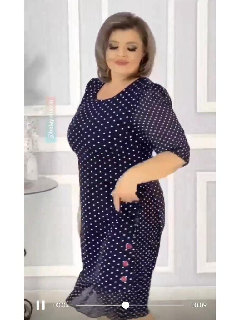 2025 Summer European & American Polka Dot Mid-Length Mini Dress for Women - Round Neck, Short Sleeve