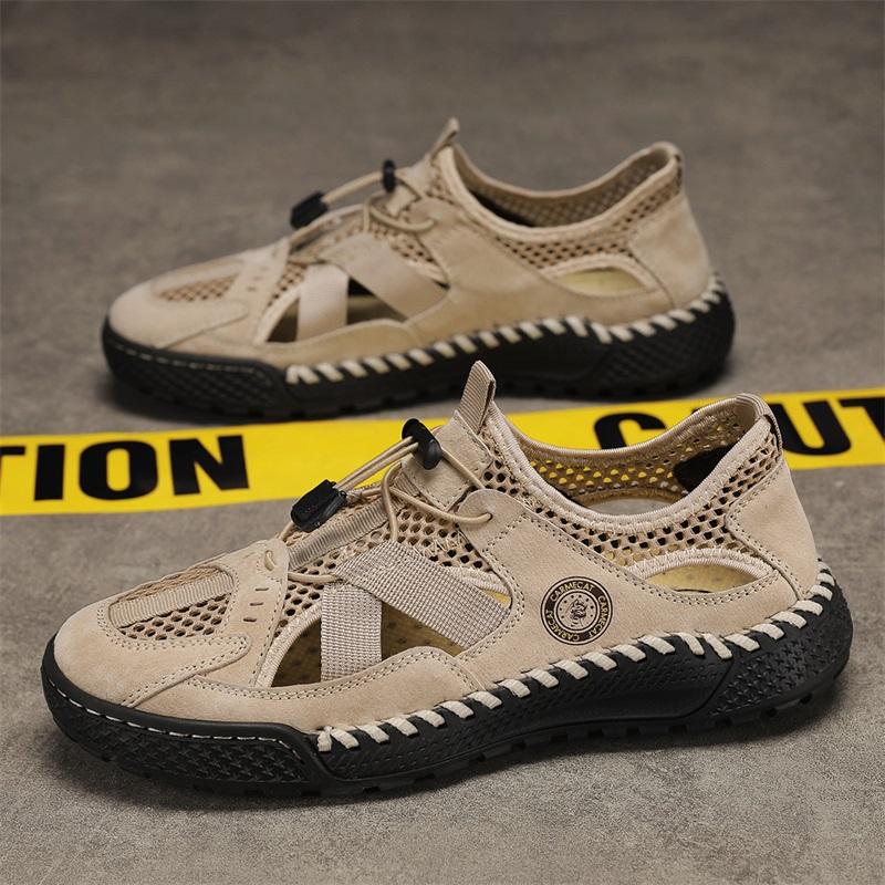 

Летние мужские сандалии для улицы, сетчатые дышащие сандалии, мягкие сабо, мужские сандалии, тапочки, сандалии ручной работы, римские уличные сандалии 46