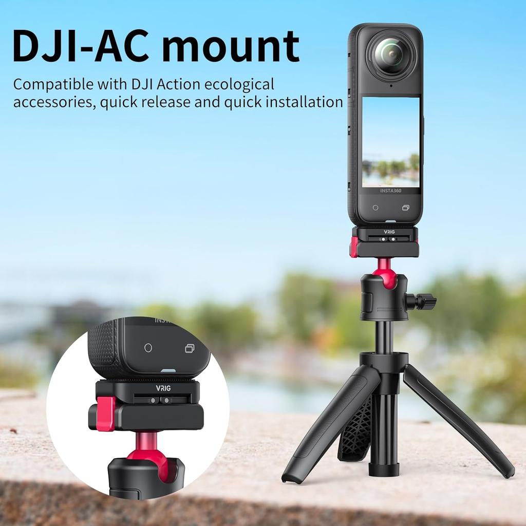 VRIG Quick Release Mount for Insta 360 X4 (New Version),Snap-On Magnetic 2 Prong Mount and 1/4" Screw Compatible with Tripod Fixed Action Camera