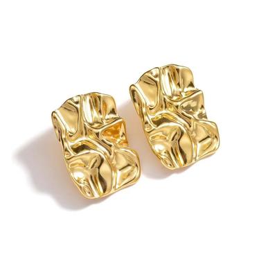 Irregular Geometric Pure Needle Pleated Earrings for Women Niche Frigid Style Fashionable Gold Earring Accessories