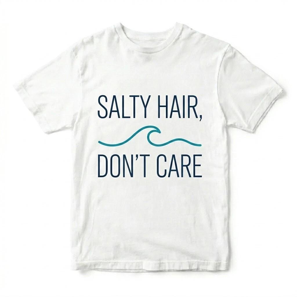 Salty Hair Don t Care T-Shirt - Funny Summer Beach Wave Graphic Tee for Men Wome XS