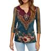 Women's T Shirt Print Button 3/4 Sleeve Daily Weekend Fashion Basic V- Neck Regular Top