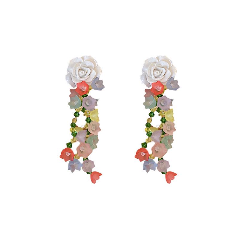 Silver Needle Bohemian Pearl Flower Tassel Earrings - Stylish Personality Design for Women