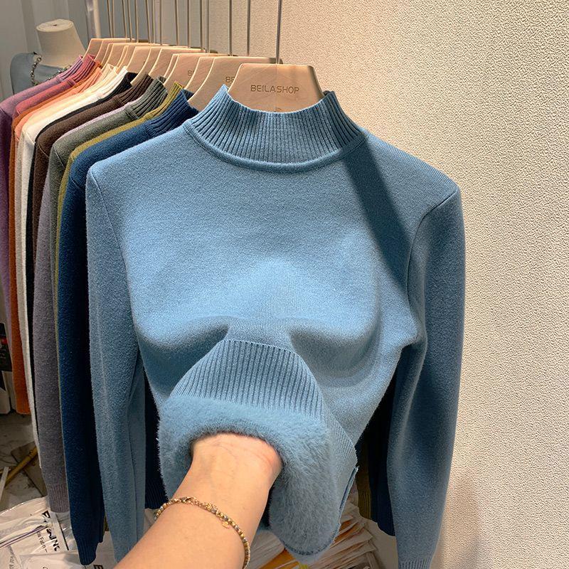 

Женский свитер с полувысоким воротником и флисовой подкладкой: 2025 Осень/Зима Теплый базовый слой верх Medium