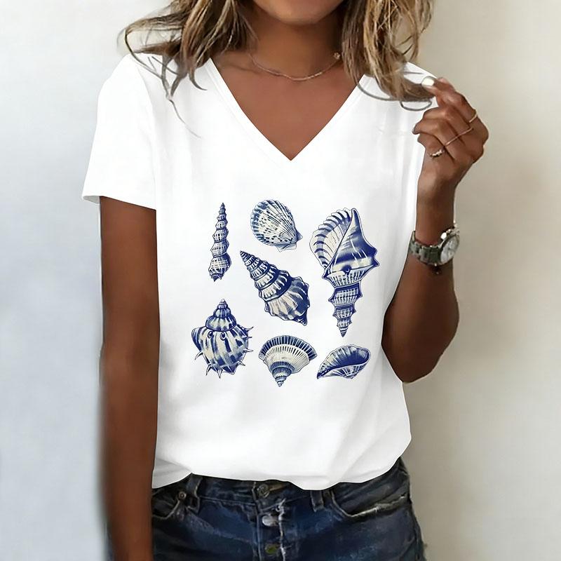 

Sea Star Shell Pattern T-shirt V-neck Casual Fashion T-shirt XL