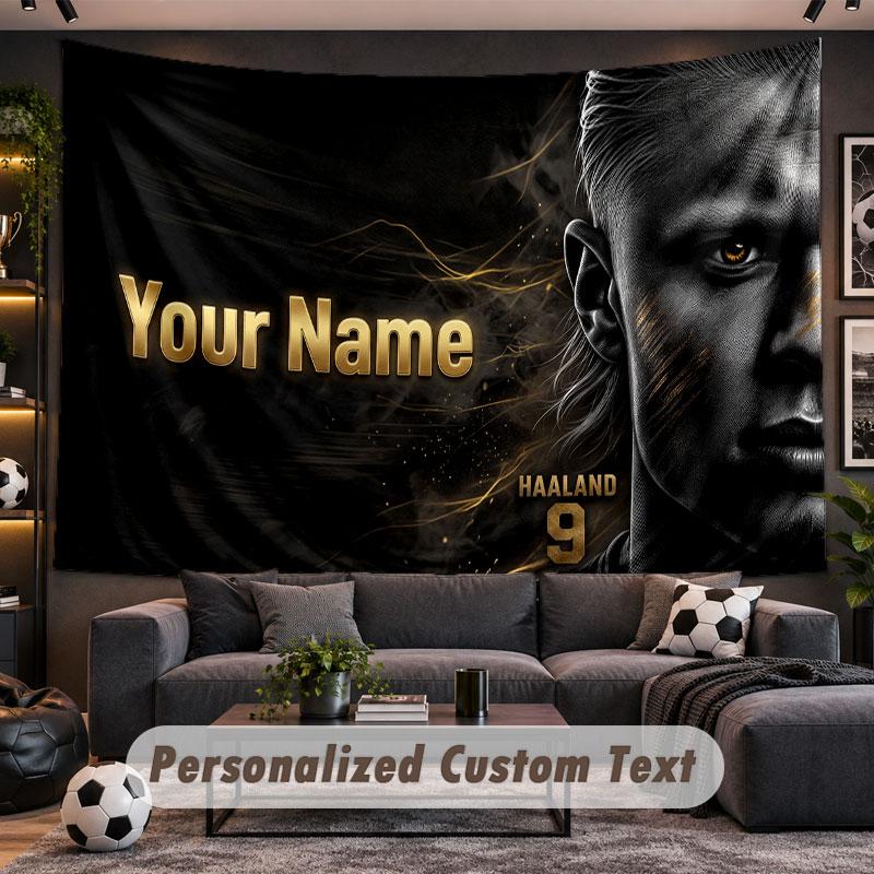 Wall Hanging Tapestry Custom NameErling Haaland Pattern Personalized Printed Fabric Wall Decor