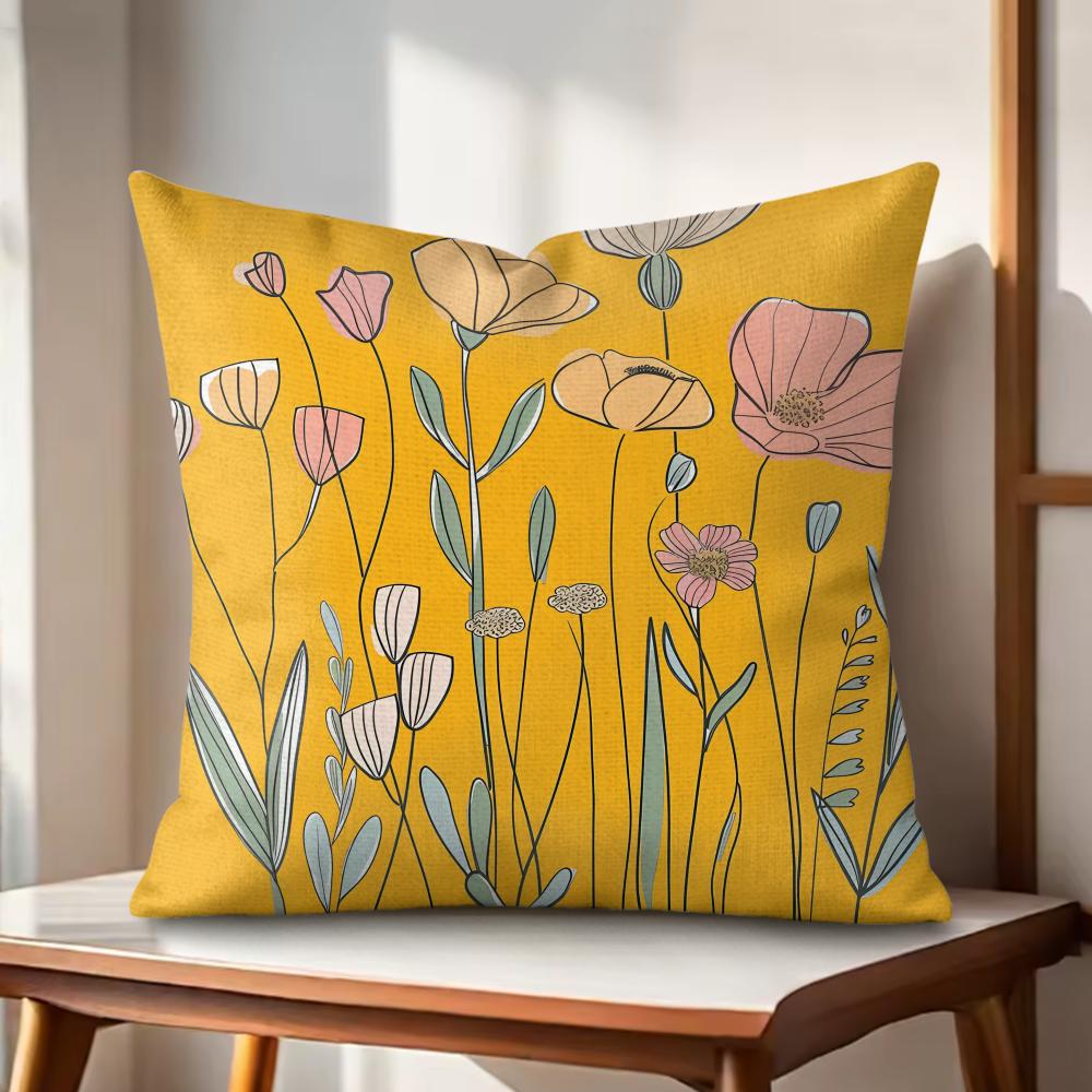 

Spring Flowers Cushion Cover Natural Linen Organic Fabric DoubleSided Printing Couch Pillow Covers Home Decor 30x30cm