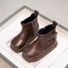 Girls Fashion Boots Solid Color Kids Short Leather Boot Non-slip Round-toe Children Winter Warm Boots Casual Side Zipper
