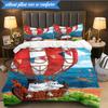 3PCS White Hippo Fishing Adventure Bedding Set,Including 1pc Duvet Cover And 2pcs Pillowcases Perfect for Bedroom, Dormitory, Fan Christmas Gift