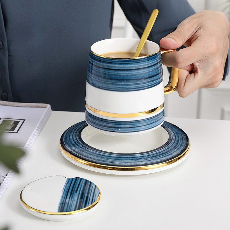 Coffee Cup &Saucer With Lid Spoon Set Blue Phnom Penh Waterware Nordic Ceramic Mug Holiday Wedding Gifts Home Kitchen Drinkware|Mugs
