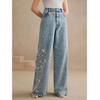 Women's Plus Size Embroidered Stretch Denim Straight Leg Jeans