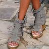 Sandały damskie Lato 34-43 plus Size Buty damskie platforma Koturny Buty z frędzlami Zamknięte palce Rybie usta Buty damskie