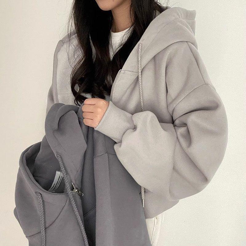 Casual Long-Sleeve Hooded Sweatshirt - Trendy, Versatile, Solid Color, Fashionable Outerwear