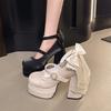 Mode Lolita Schuhe Süße Mädchen Schleife Samt Plateauabsätze Knöchelriemen Pumps Mary Jane Schuhe Bankett Party Kleiderschuhe für Damen Pumps