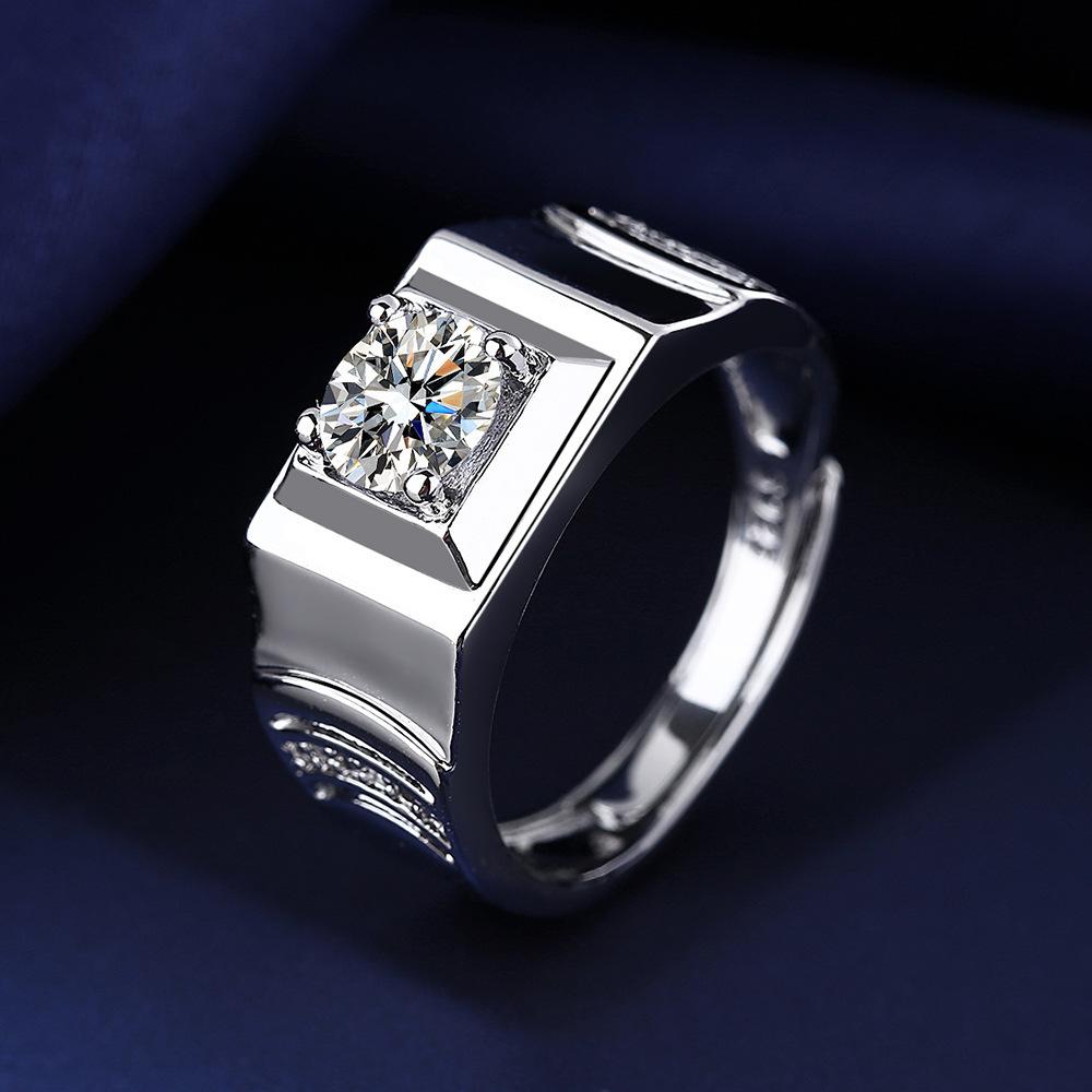 925 Sterling Silver Rings for Men Shining Crystal Adjustable Size Fashion Gifts Engagement Wedding High Quality Jewelry