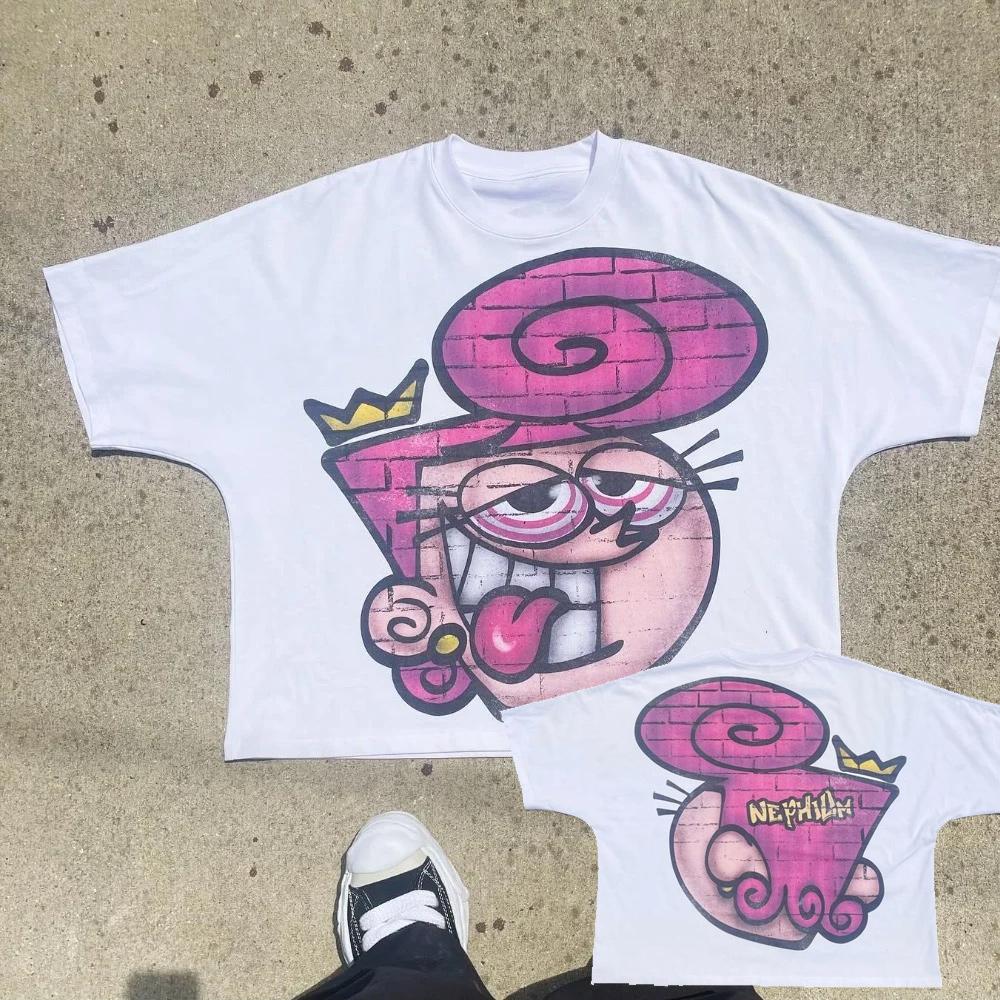 

Y2k Europe and The United States New Summer Vintage Tshirt Portrait Printed Harajuku Hip Hop Personality Fashion Couple Shirt 4XL