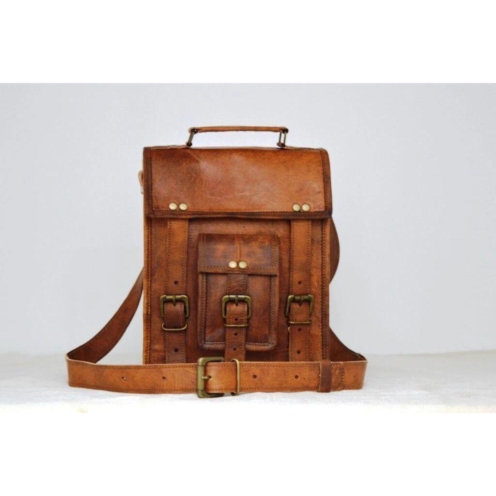 Leather Goat Vintage Messenger Bag Brown Men's Genuine Satchel Real Laptop New