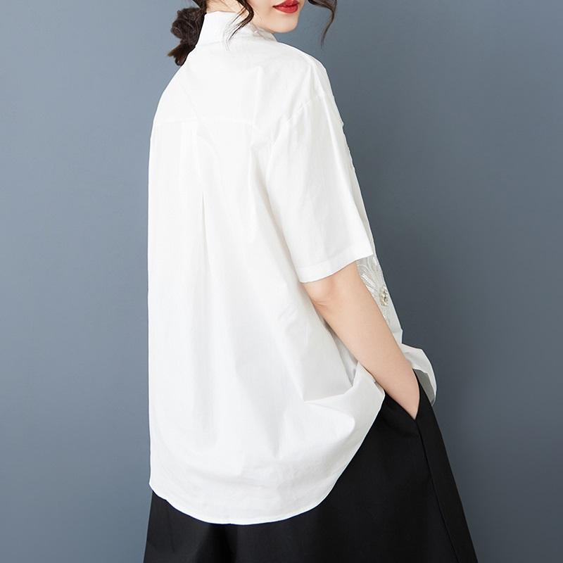 Short Sleeve Oversized Cotton Shirts & Blouses for Blouse Casual Loose Summer Tops Women Button Up Shirt