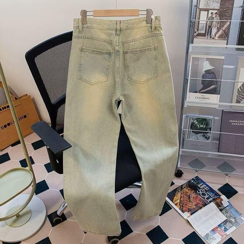 Premium Jeans Retro High Street Pants Women's Trend Drape Elastic Large Size Trendy Brand Wide Leg Straight Pants