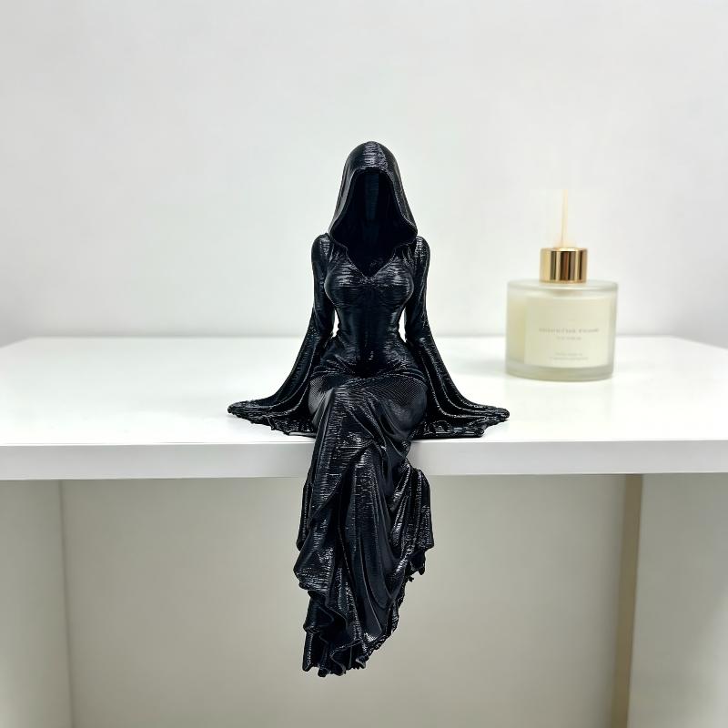 Female Grim Reaper Resin Statue Gothic Sitting Sculpture With Scythe Dark Aesthetic Decor For Home Office And Bookshelf