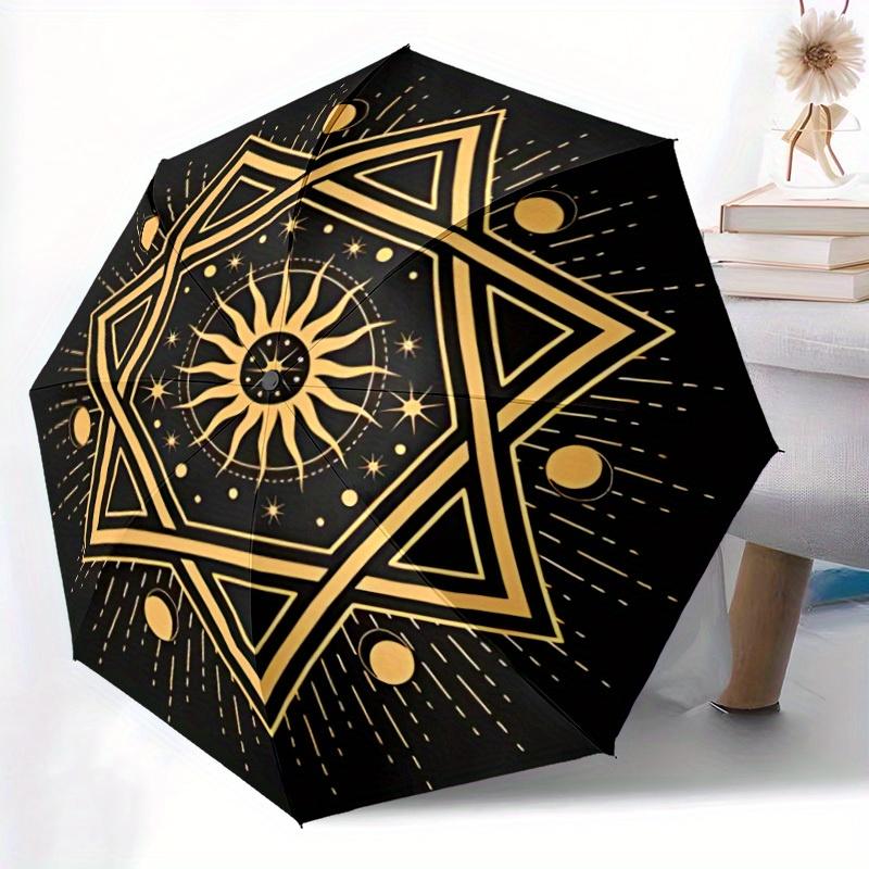 1pc Star Mandala Automatic Open/close Folding Compact Umbrella, 8-Rib Sturdy Canopy, Lightweight Portable, Everyday Use, Gift, Outdoor Umbrella, Trave