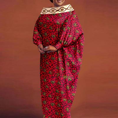 Women Plus Size Fashion Off Shoulder Floral Print Long Sleeve Dresses