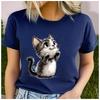 Unisex 100% Polyester Summer Top Great day day Hand-drawn style cat Print Loose round Neck Short Sleeve Fashion for Lovers
