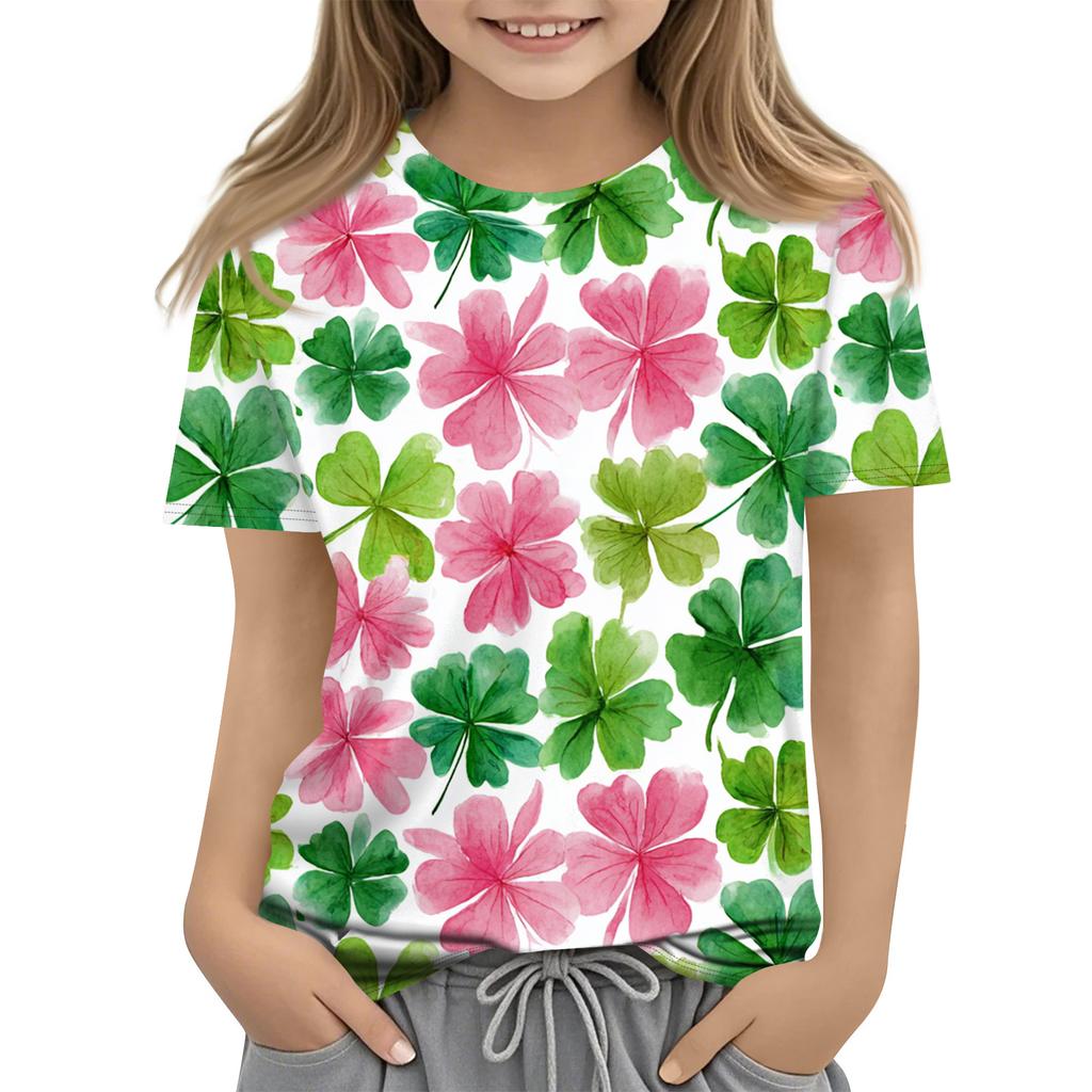 Children's Printed Round Neck Short Sleeved Casual T-shirt